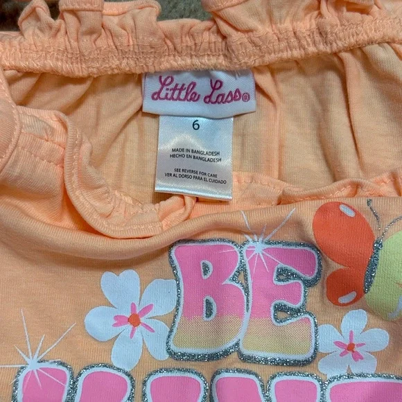 Little Lass Peach and White Floral Set - Picture 2 of 4